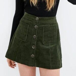 Zara TRF Dark Green Button-Down Corduroy Skirt